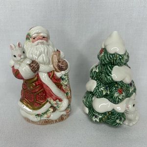 Fitz and Floyd Santa/Christmas Tree Salt & Pepper Shaker Set w/Box ‘03 4”x3”appx